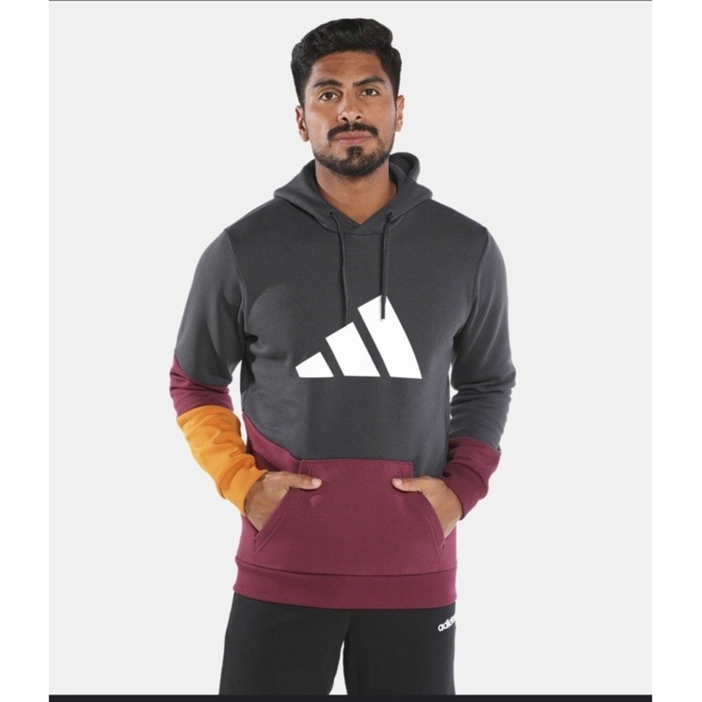 Adidas Colorblock Hoodie Sweater Size 2XL Men's Heather Carbon Orange Comfy